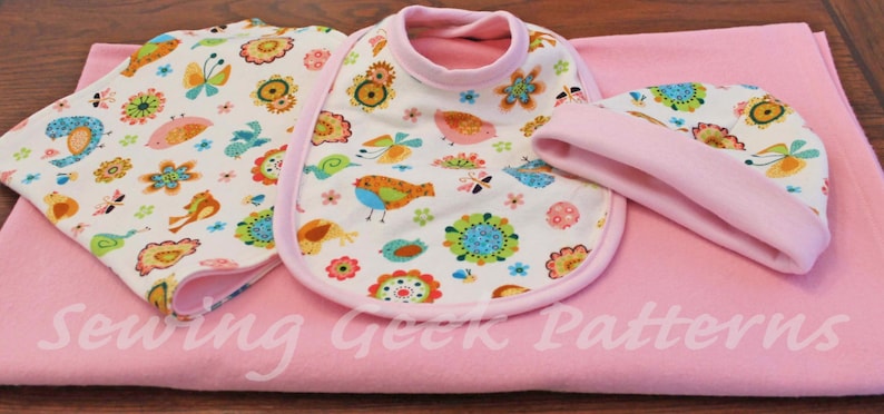 New Baby Gift Set PDF Sewing Pattern. Receiving Blanket, Bib, Burp Cloth, Hat Gift Set. Baby Sewing Pattern. Easy Pattern. Size Newborn image 4