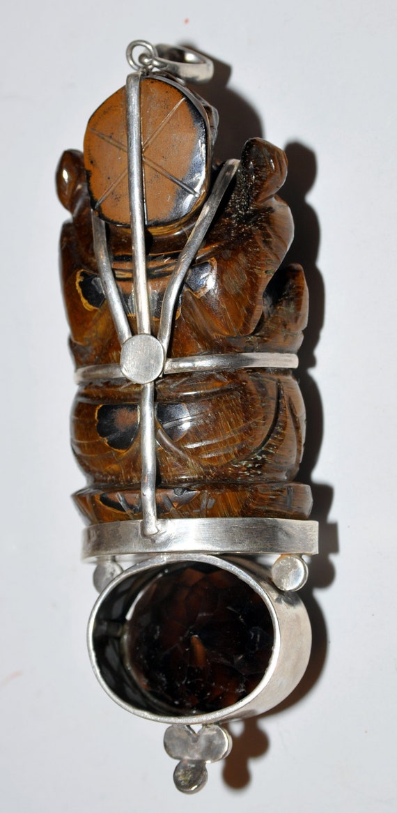 Sterling Silver Ganesh Tiger Eye Pendant - image 4