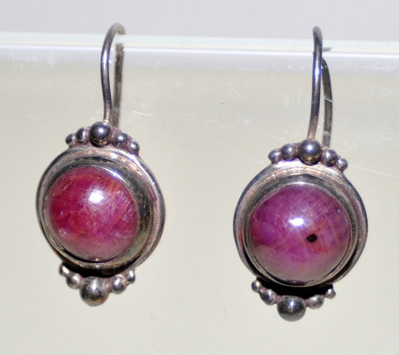 Sterling Silver Cabochon Ruby Earrings - image 2