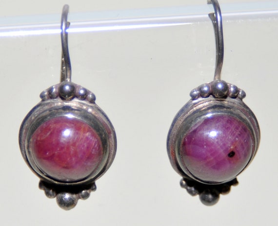 Sterling Silver Cabochon Ruby Earrings - image 1