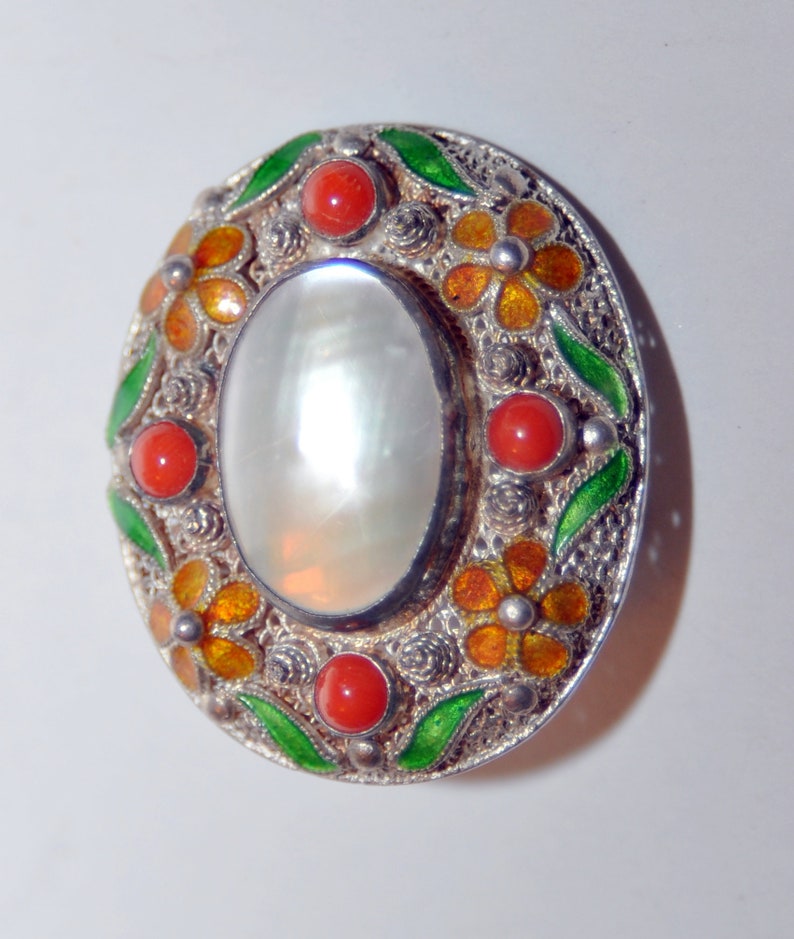 Sterling Silver Pearl Enamel PendantPin