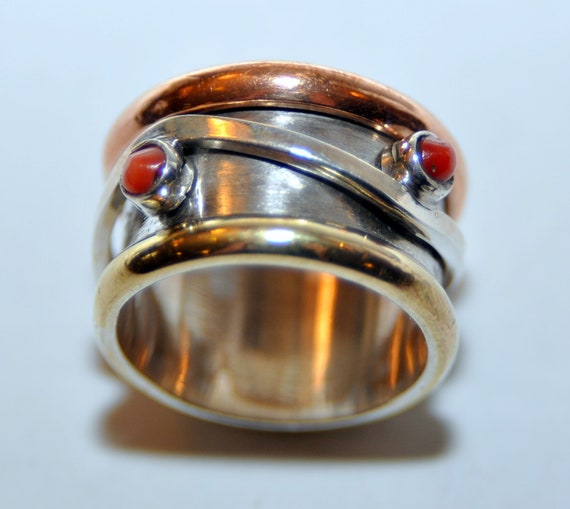 Sterling Silver Tricolor Vermeil Ruby Band Ring - image 4