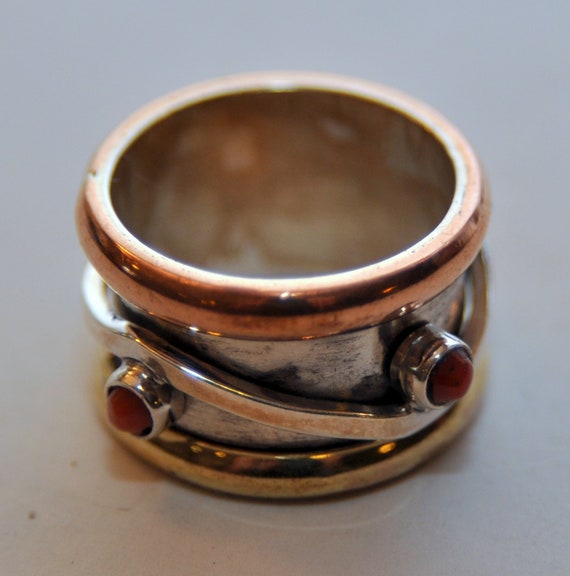 Sterling Silver Tricolor Vermeil Ruby Band Ring - image 5