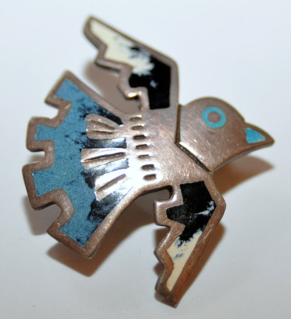 Peruvian Sterling Silver Inlaid Bird Pin