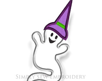 Halloween Happy Ghost with Witches Hat Machine Embroidery Design No. H10