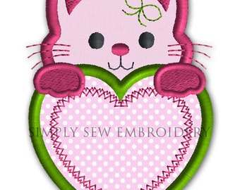 Cat in Heart Applique Machine Embroidery Design No. 04