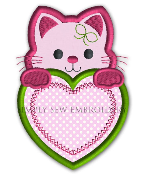 Cat in Heart Applique Machine Embroidery Design No. 04 Etsy