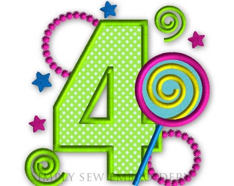 Happy Birthday Celebration -- NUMBER FOUR -- Girl Embroidery Design Machine Applique No. 070-4