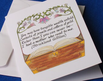 Mother Reading Quote Greeting Card, Blank Note Card