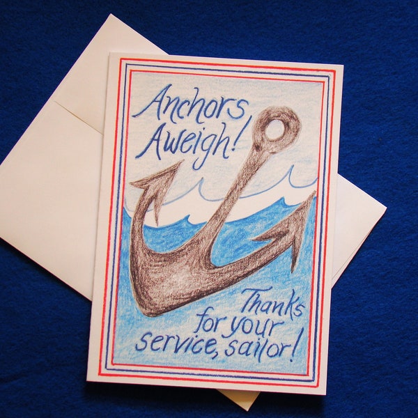 Military Appreciation Card, Anchors Aweigh Card, Navy Thank You Card