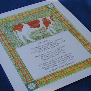 The Cow Poem Art Print/ The Cow by Robert Louis Stevenson art/11x14 Wall Art/ Children&#39;s Poem Print
