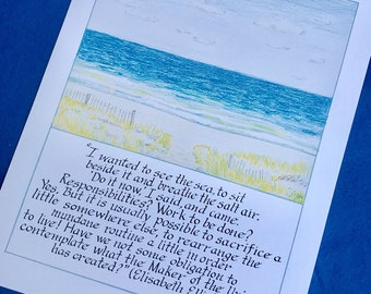 Elisabeth Elliot Quote Beach Print - Seaside Colored Pencil Art (11x14)