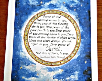 Irish Blessing Art Print, Starry Sky Gaelic Quote (10x14)
