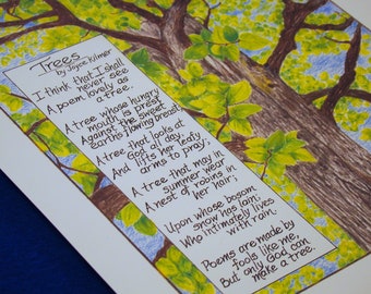 Joyce Kilmer "Trees" Poem Art Print, Nature Wall Art (11x14)