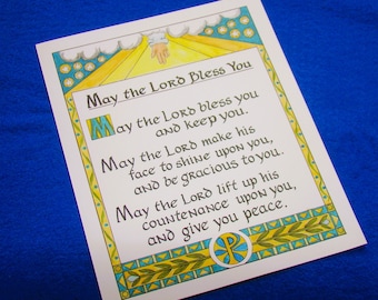 Christian Blessing Art Print, Religious Wall Decor (8x10)