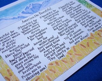 America the Beautiful Art Print: Patriotic Song, Mountain & Grain 11x14