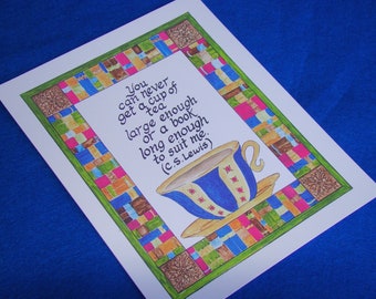 C.S. Lewis Quote Art Print: Book and Tea Lover Gift (8x10)