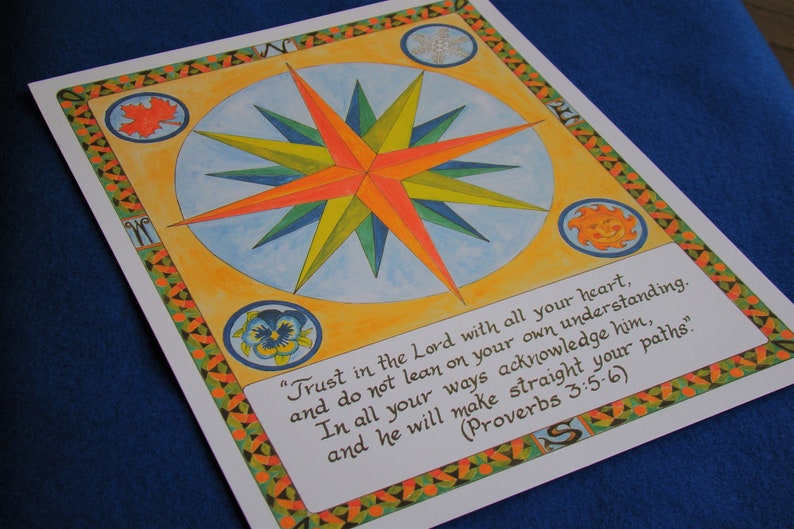 Proverbs 3:5-6 Art Print - Colorful Compass, Four Seasons (11x14) - Etsy