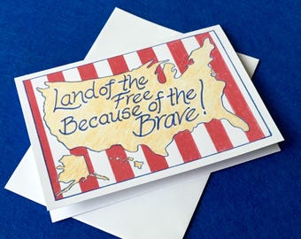 Military Appreciation Card, Patriotic Land of the Free Design (5x7)