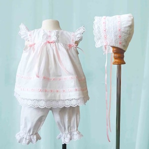 Heirloom Baby Pinafore, Baby Pantaloons, Baby Bonnet, Vintage Pinafore, Pinafore, Bonnet, Bloomers Set