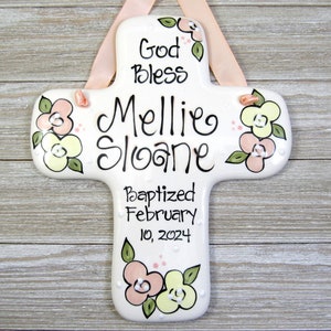 Personalized Baptism Cross in Peach and Yellow for Girls