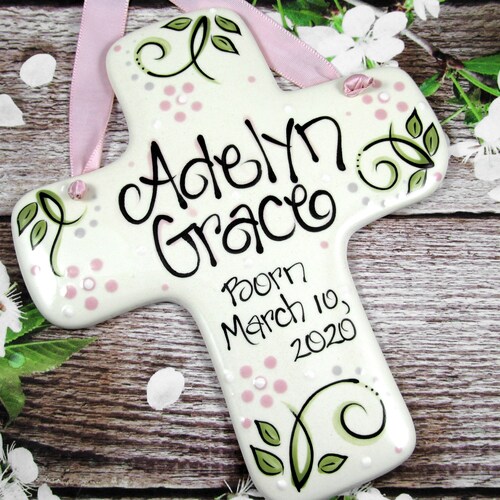 Personalized Baby Girl Cross in Light Pink 'every Good and Etsy