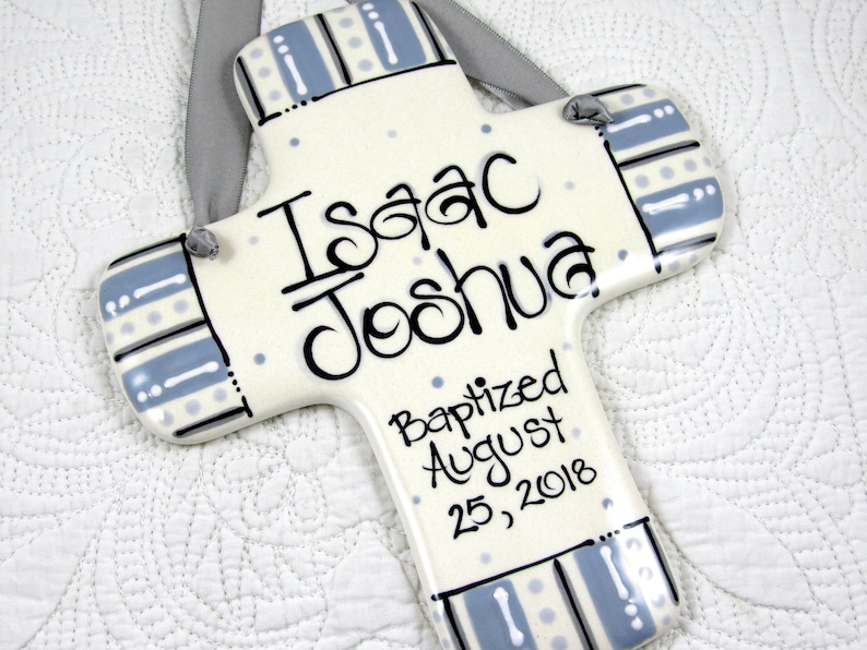Personalized Baptism Cross for Boys in Blue and Gray Etsy