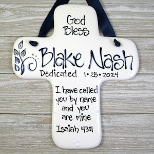 Personalized Dedication Cross in Blue and Gray 'I Have Called You by Name and You are Mine' Isaiah 43:1
