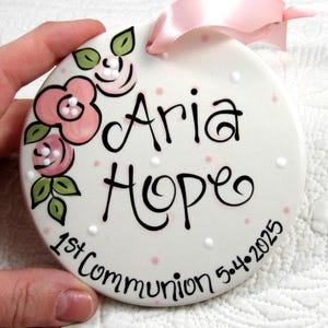Personalized 1st Communion Ornament with Pink Flowers for Girls Gift