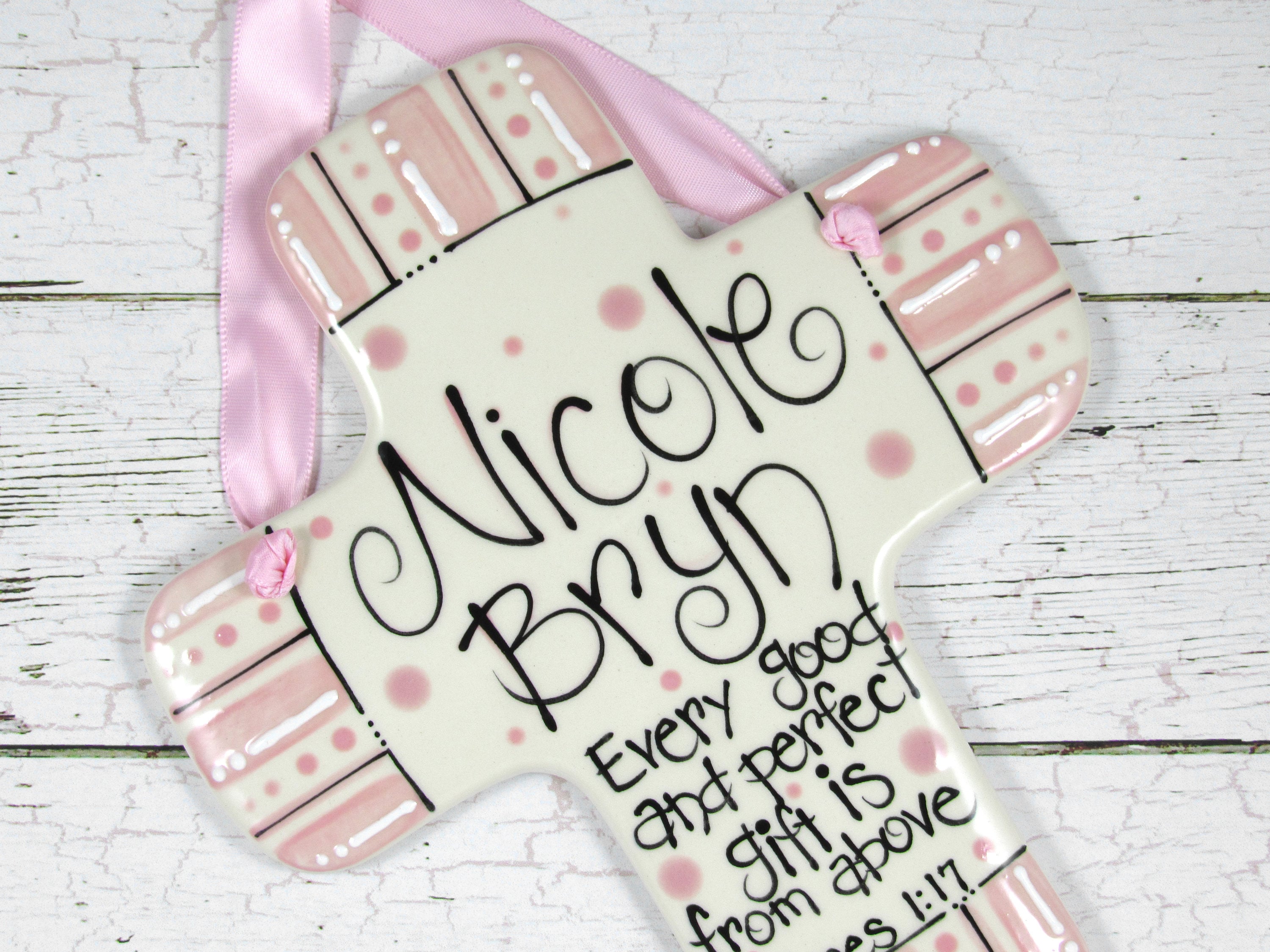 Personalized Baby Girl Cross in Light Pink 'Every Good and Etsy