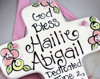 Personalized Baby Dedication Gifts for Girls // Personalized Dedication Cross in Coral and Yellow