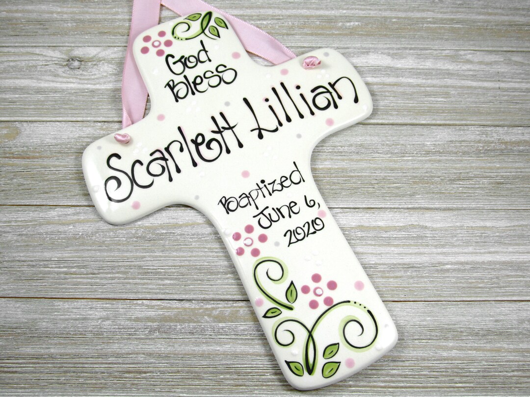 LARGE Personalized Baptism Cross for Girls in Pink and Green Etsy