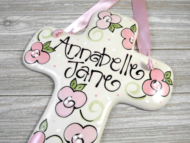 Personalized Baby Cross in Pink for Girls // Baptism Gifts image 2