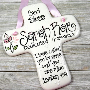 Personalized Baby Dedication Cross: Pink Ceramic Girl Gift