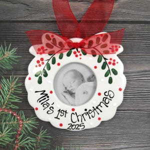 Baby's First Christmas Ornament // Personalized Wreath Picture Frame