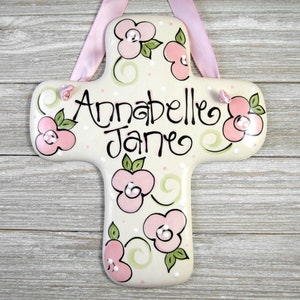 Personalized Baby Cross in Pink for Girls // Baptism Gifts image 1