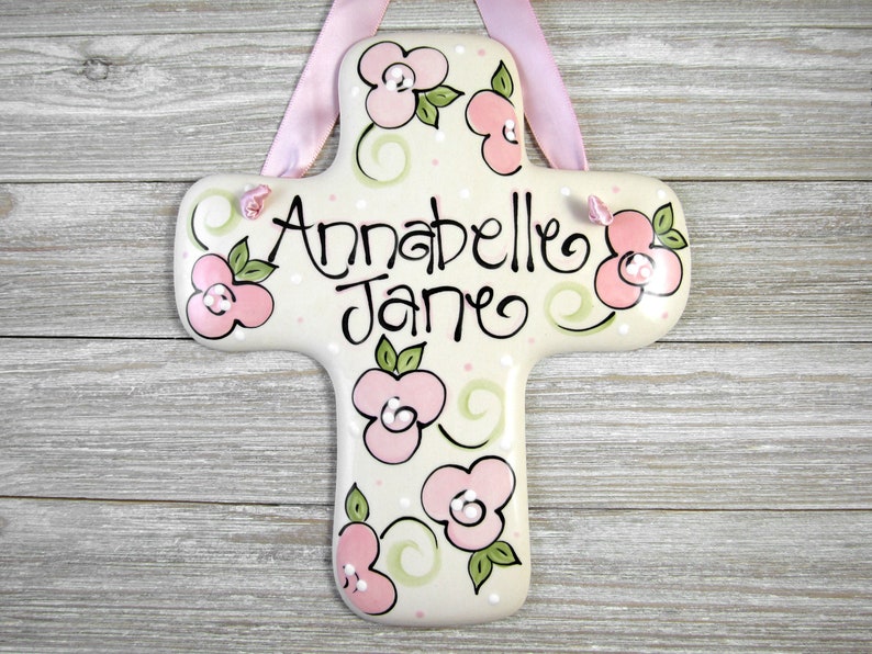 Personalized Baby Cross in Pink for Girls // Baptism Gifts image 1