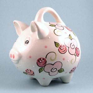 Piggy Bank with Flowers in Pink for Girls