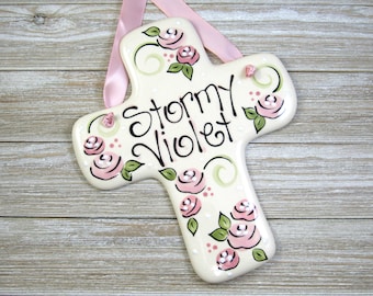 Personalized Baby Cross in Pink // Gifts for Baby