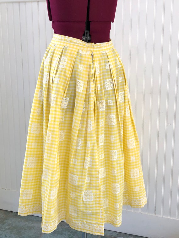 Vintage 50s Gingham Skirt / 1950s Yellow Gingham … - image 5