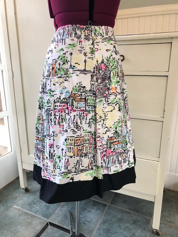 1990s 90s Talbots Cityscape Novelty Print Skirt Si