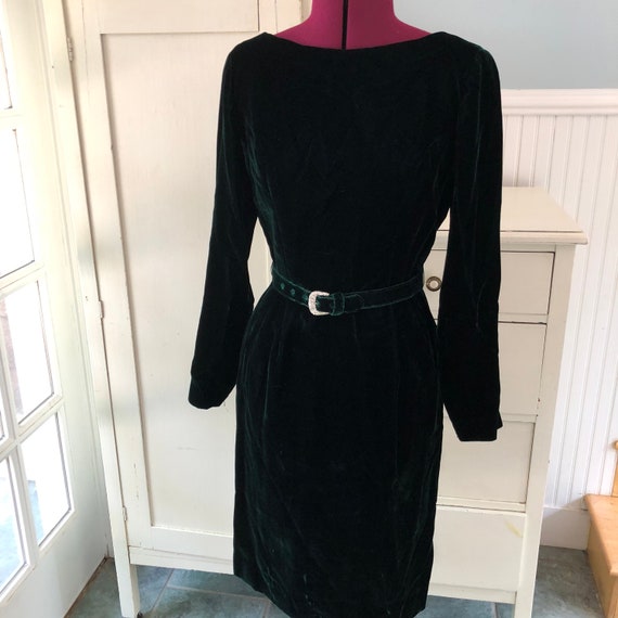 1960's Vintage Green Velvet Long Sleeved Cocktail… - image 3