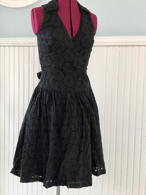 Vintage Black Wrap Cotton Eyelet Dress - image 2