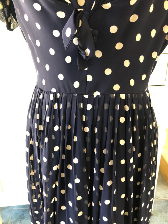 1950s 50s Rockabilly Rayon Crepe Navy Polka Dot D… - image 7