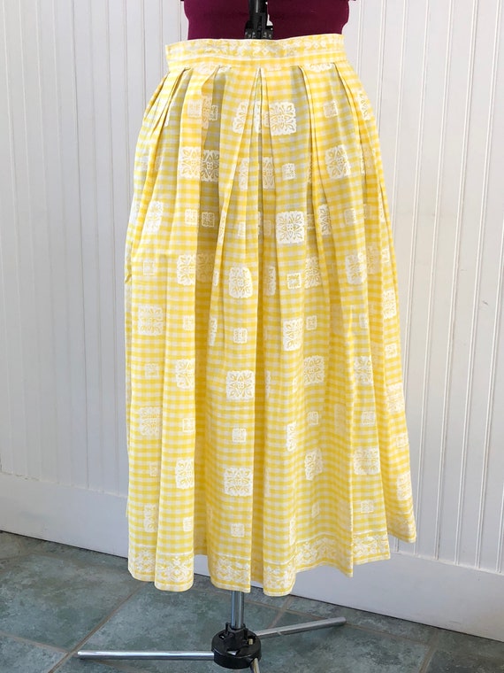 Vintage 50s Gingham Skirt / 1950s Yellow Gingham … - image 3