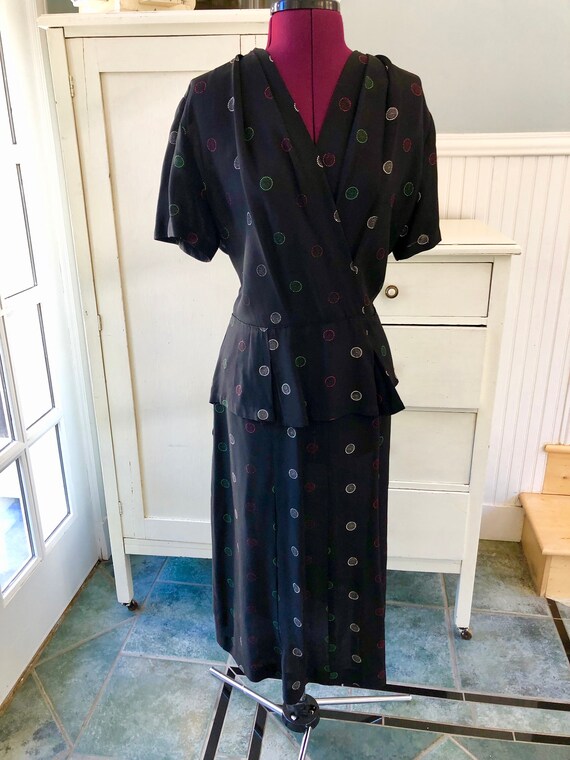 Vintage 1940s Dress - Stunning Black Rayon Peplum… - image 2