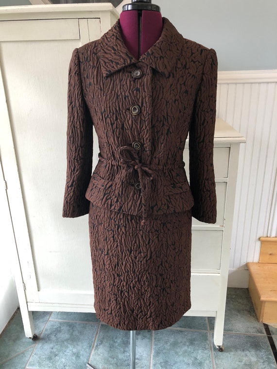 1950s 50s Brown and Black Hattie Carnegie Dress Su