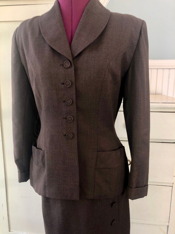 Vintage 1940s Suit - Sharp Cool Brown Wool Post W… - image 3