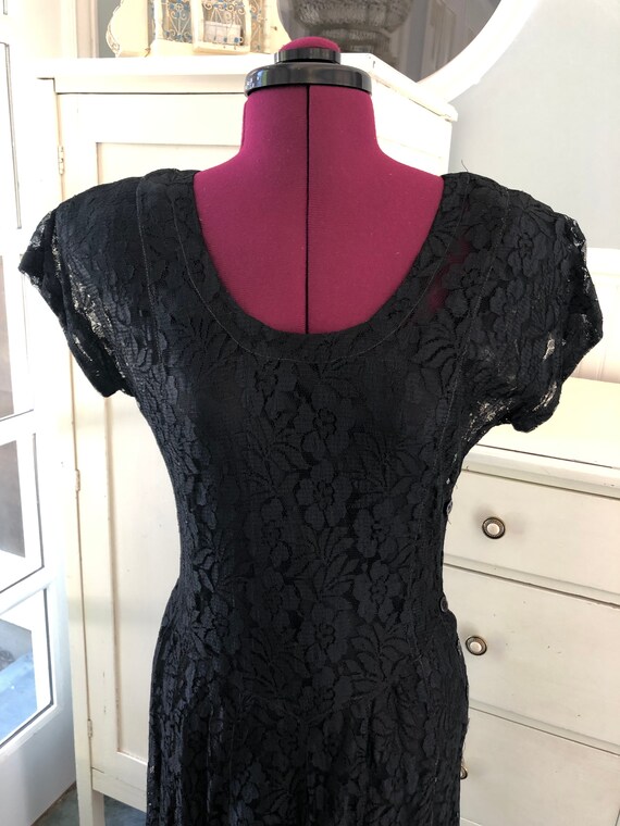Vintage Black Lace Dress 90s does 30s dress Nosta… - image 3