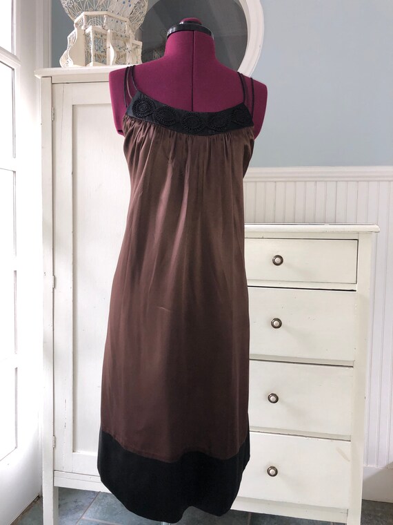 Copper Brown Silk Shift Dress, Embroidered Neckli… - image 3